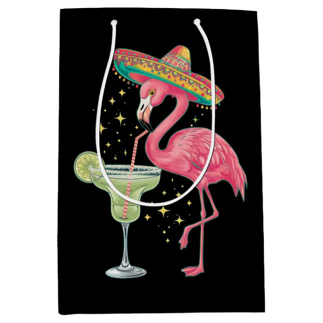 Sac Cadeau Moyen Flamant rose Boire Margarita Funny Poncho mexicain (Devant)