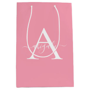 Sac Cadeau Moyen Flamant Rose Monogrammé Élégance Minimaliste