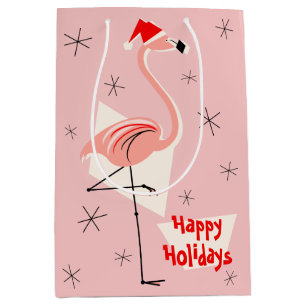 Sac Cadeau Moyen Flamant rose Père Noël Pink Joyeux Joyeux Jours