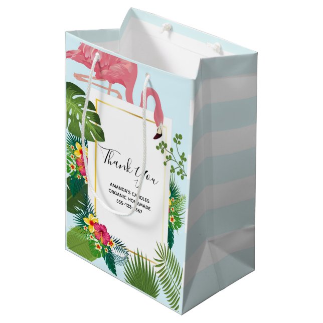 Sac Cadeau Moyen Flamant Rose Tropical de Style pour Entreprise (Devant Angle)