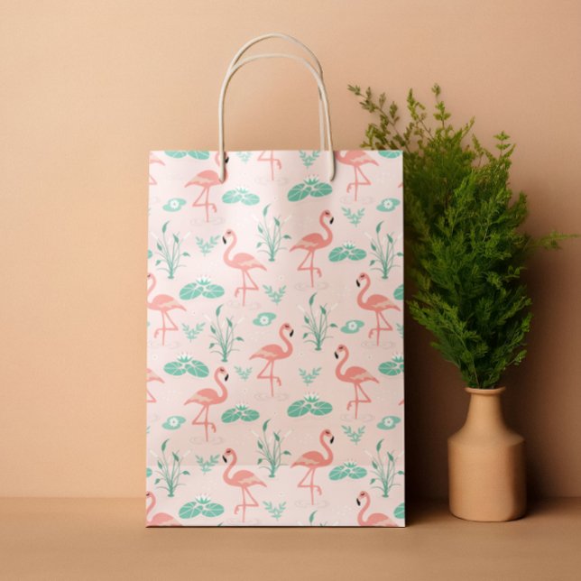 Sac Cadeau Moyen Flamant rose tropical d'été rose pastel (Summer tropical Flamingo pastel pink Medium Gift Bag)