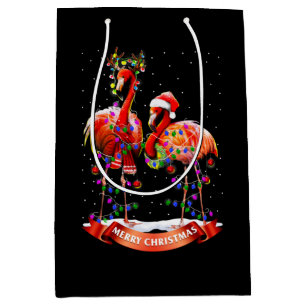 Sac Cadeau Moyen Flamants roses de Noël Classique