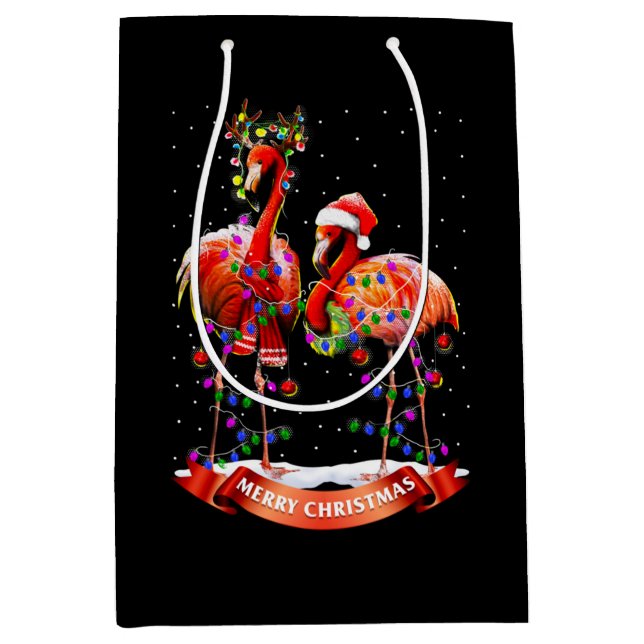 Sac Cadeau Moyen Flamants roses de Noël Classique (Devant)