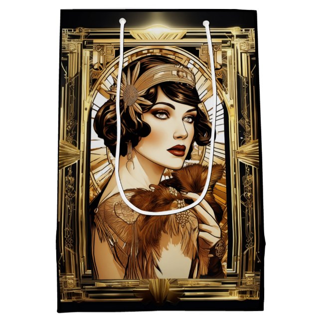 Sac Cadeau Moyen Flamme de Gatsby fille brunette 1920's thème party (Dos)