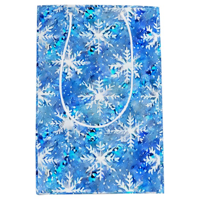 Sac Cadeau Moyen Fléau de neige bleu et turquoise Icy (Devant)