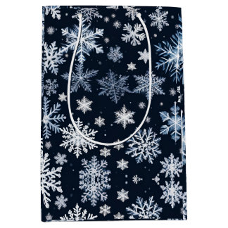 Sac Cadeau Moyen Flèches de neige Design hiver Bleu froid mou