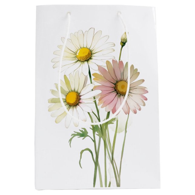 Sac Cadeau Moyen Fleur aquarelle Daisy Moderne Professionnelle (Devant)