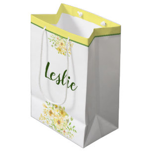 Sac Cadeau Moyen Fleur aquarelle jaune 