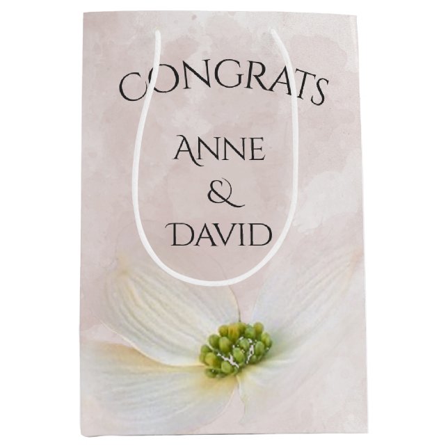 Sac Cadeau Moyen Fleur Cosmos mariage Sur Rose (Devant)