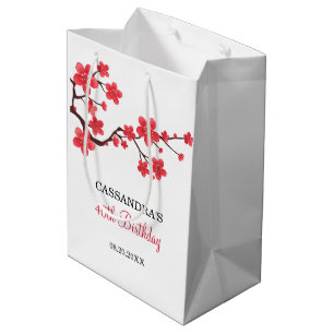 Sac Cadeau Moyen Fleur de cerisier rouge Sakura Fleur anniversaire