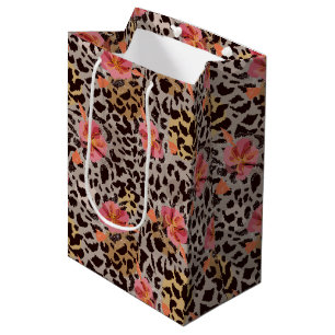 Sac Cadeau Moyen Fleur de Léopard Élégant
