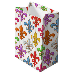 Sac Cadeau Moyen Fleur-de-lis Fleurs Blanc Bold Coloré