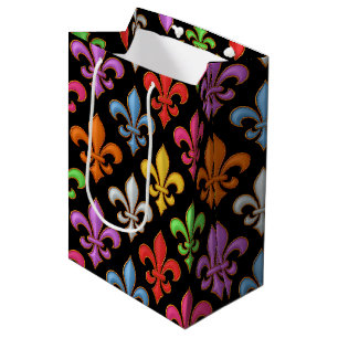 Sac Cadeau Moyen Fleur-de-lis Fleurs Noires Audacieuses Colorées 
