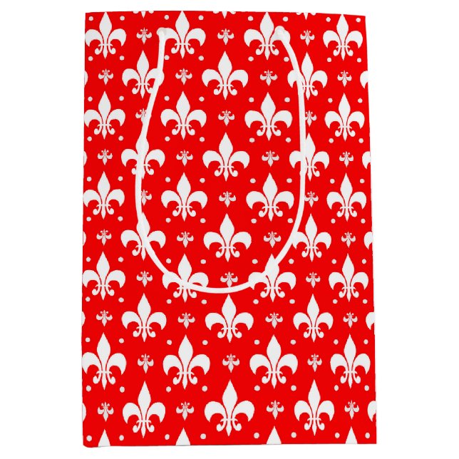 Sac Cadeau Moyen Fleur de lis rouge Motif (Devant)