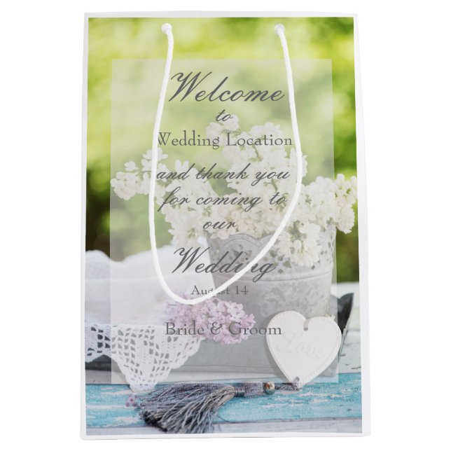 Sac Cadeau Moyen Fleur de printemps romantique Floral Lilac Mariage (Devant)