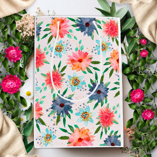 Sac Cadeau Moyen Fleur de printemps rose boho floral or wildflower