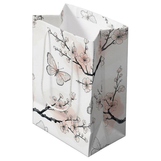 Sac Cadeau Moyen Fleur d'Élégant Papillon (11) (Devant Angle)