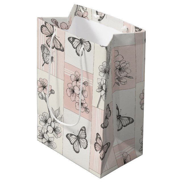 Sac Cadeau Moyen Fleur d'Élégant Papillon (8) (Devant Angle)