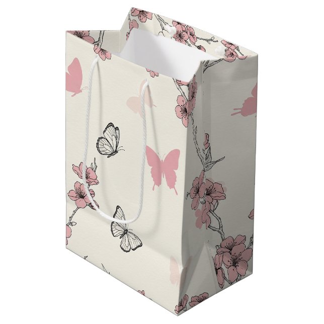 Sac Cadeau Moyen Fleur d'Élégant Papillon (9) (Devant Angle)