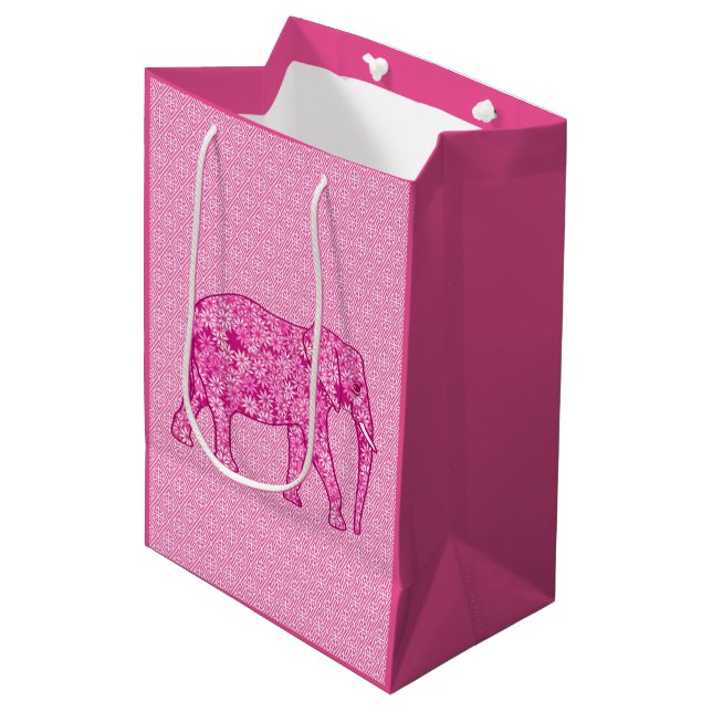 Sac Cadeau Moyen Fleur d'éléphant - rose fuchsia (Devant Angle)
