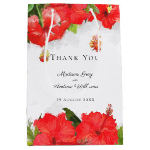 Sac Cadeau Moyen Fleur d'Hibiscus Rouge Exotique Art Merci