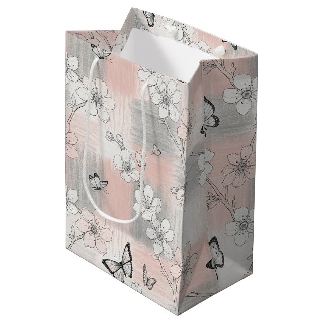 Sac Cadeau Moyen Fleur Élégante de Papillon (3) (Devant Angle)