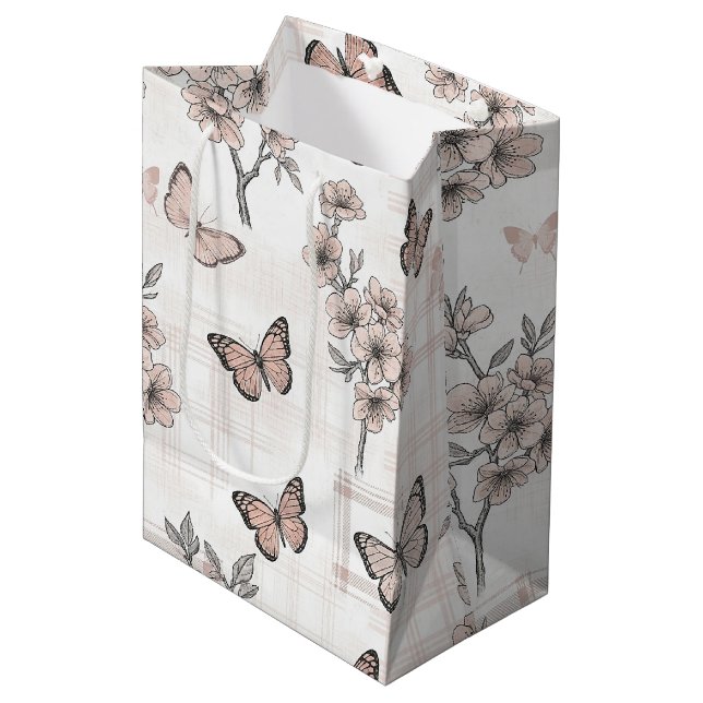 Sac Cadeau Moyen Fleur Élégante de Papillon (6) (Devant Angle)