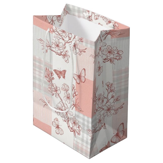 Sac Cadeau Moyen Fleur Élégante de Papillon (7) (Devant Angle)