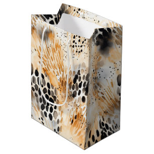 Sac Cadeau Moyen Fleur Florale Animale Léopard Crème Noir Sauvage