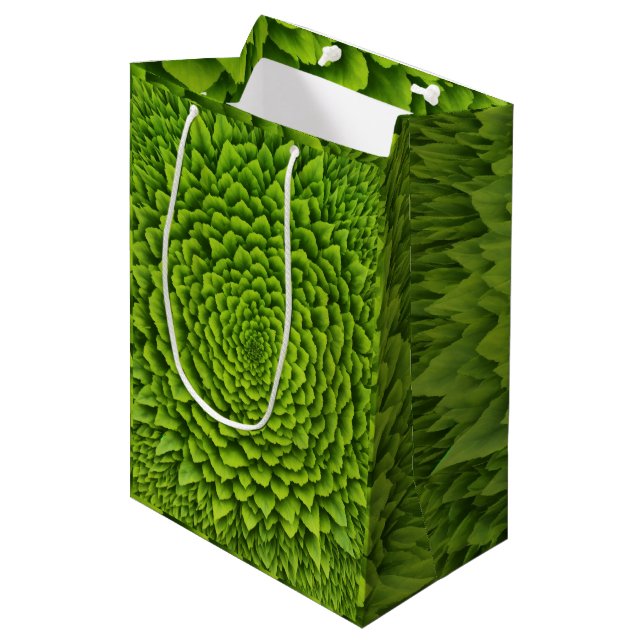 Sac Cadeau Moyen Fleur fractale émeraude (Devant Angle)