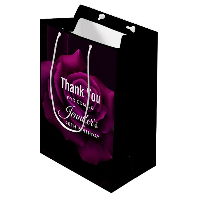 Sac Cadeau Moyen Fleur gothique violet-rouge rose Merci d'anniversa (Devant Angle)