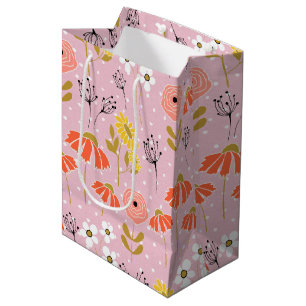 Sac cadeau moyen fleur gribouillée orange et jaune