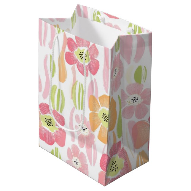 Sac Cadeau Moyen Fleur pastel rétro (1) (Devant Angle)
