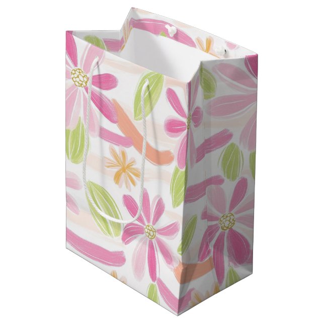 Sac Cadeau Moyen Fleur pastel rétro (2) (Devant Angle)