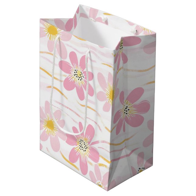 Sac Cadeau Moyen Fleur pastel rétro (4) (Devant Angle)