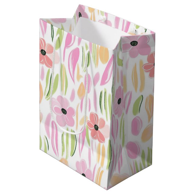 Sac Cadeau Moyen Fleur pastel rétro (5) (Devant Angle)
