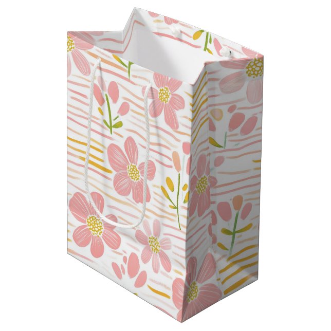 Sac Cadeau Moyen Fleur pastel rétro (6) (Devant Angle)