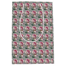 Sac Cadeau Moyen Fleur Rose Élégant en Impasto
