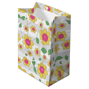 Sac Cadeau Moyen Fleur rose jaune marguerite printemps enfants grib