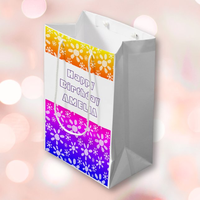 Sac Cadeau Moyen Fleur rose moderne motif floral Anniversaire (Créateur téléchargé)