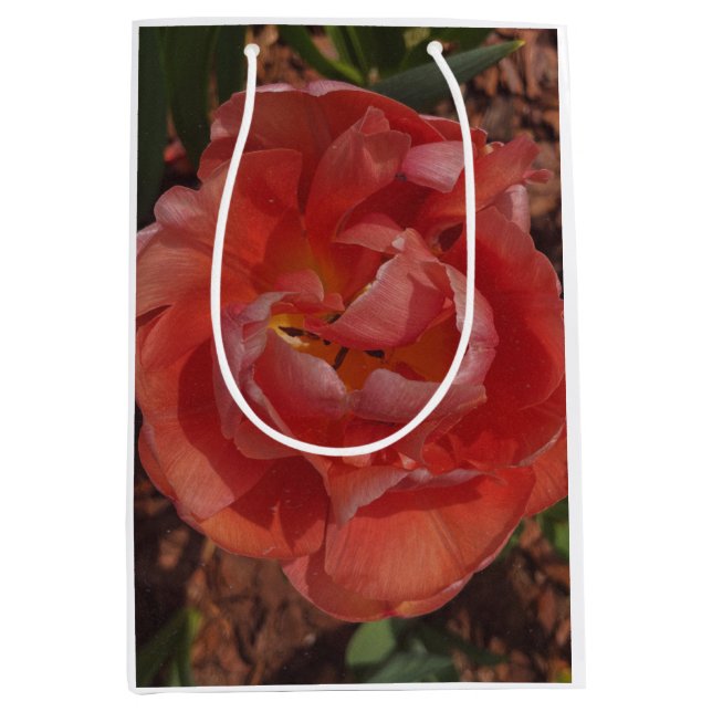 Sac Cadeau Moyen fleur rouge  (Devant)