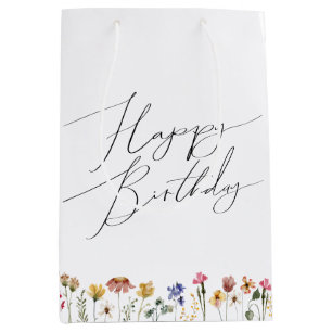 Sac Cadeau Moyen Fleur sauvage coloré Joyeux anniversaire