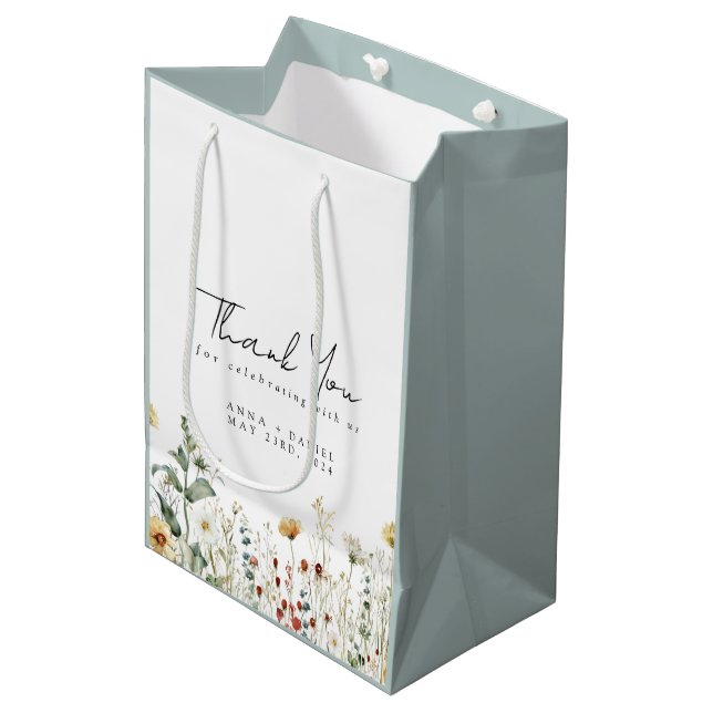Sac Cadeau Moyen Fleur sauvage d'été Merci Mariage de terrain  (Devant Angle)