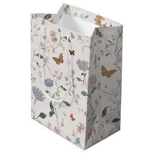 Sac Cadeau Moyen Fleur Sauvage Élégante & Papillon Toile-De-Jouy