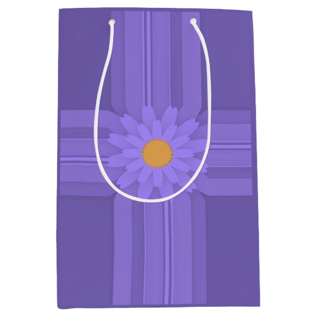 Sac Cadeau Moyen Fleur Violette Simple sur Croix Moderne (Devant)