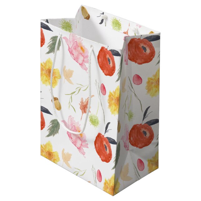 Sac Cadeau Moyen Fleurs à l'aquarelle (Devant Angle)