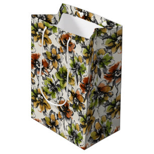 Sac Cadeau Moyen Fleurs abstraites au stylo et à l'encre avec lavis