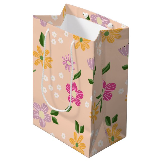 Sac Cadeau Moyen Fleurs Abstraites joueuses (Devant Angle)
