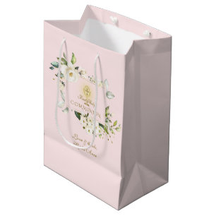 Sac Cadeau Moyen Fleurs blanches de luxe Gold Première Sainte Commu