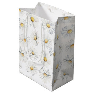 Sac Cadeau Moyen Fleurs Blanches de Marguerite Bohème Botanique Aqu